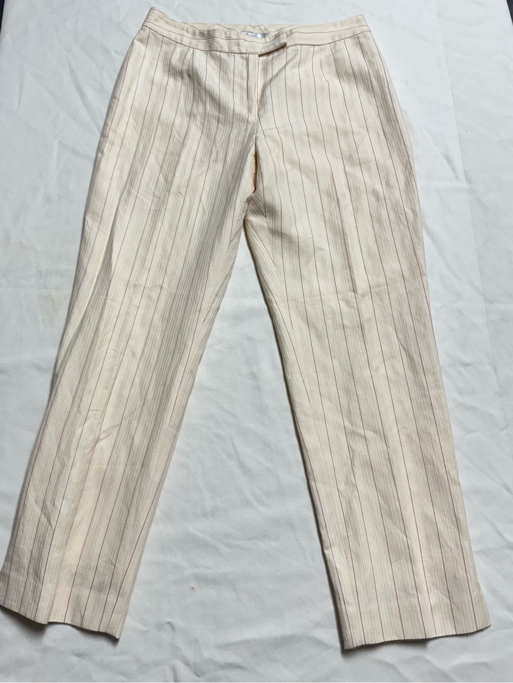Oscar de la Renta Cream Pinstripe Straight-Leg Trousers